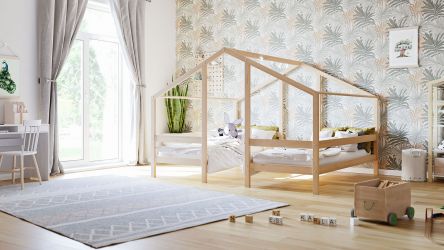 Łóżko domowe dla 2 dzieci Karla w kolorze naturalnej sosny (90 x 200cm)