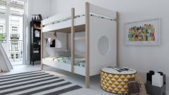 Łóżko piętrowe Finn z 2 panelami bulajowymi biały / naturalne