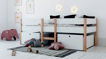 Łóżko koja Finn w kolorze biały z 2 wysuwanymi skrzyniami na pościel